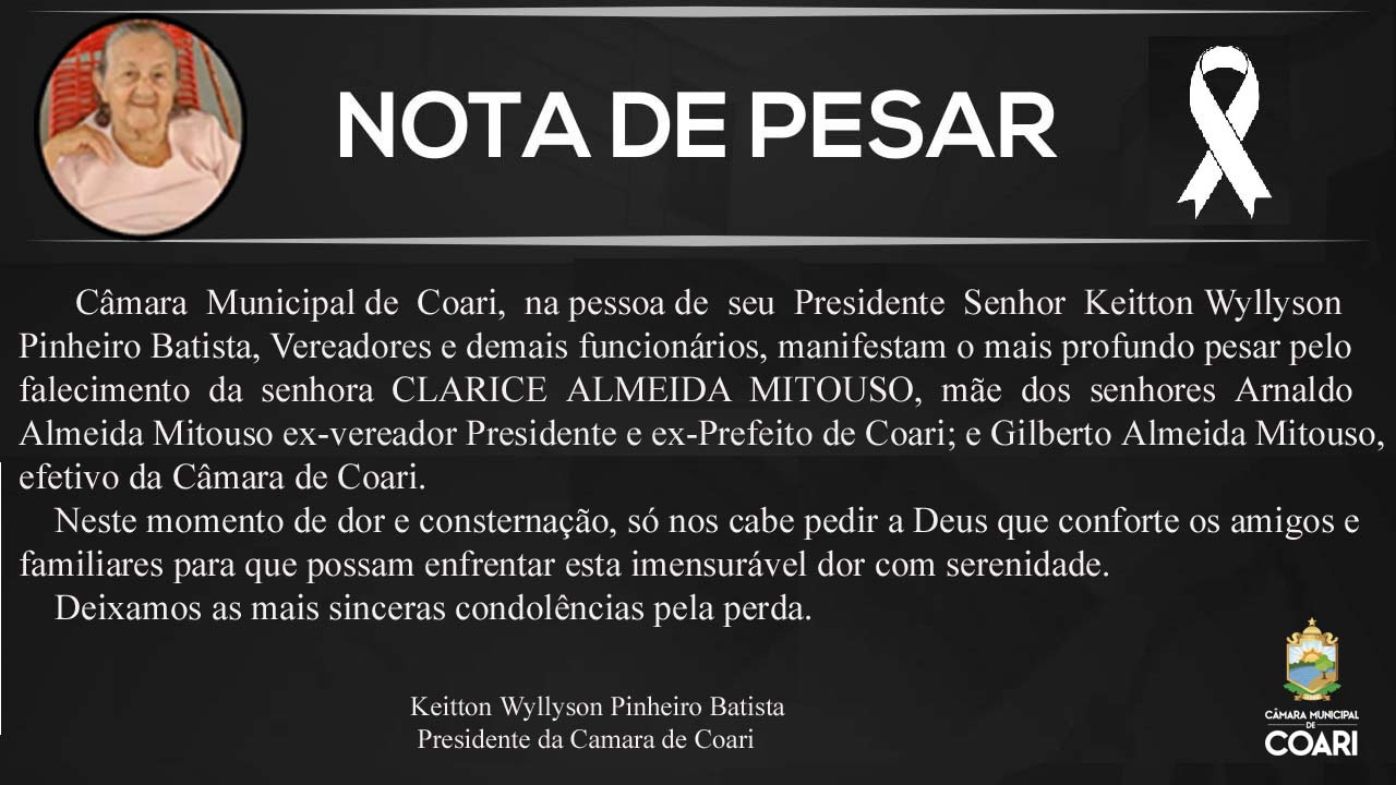 Nota de Pesar a Senhora Clarice Almeida Mitouso